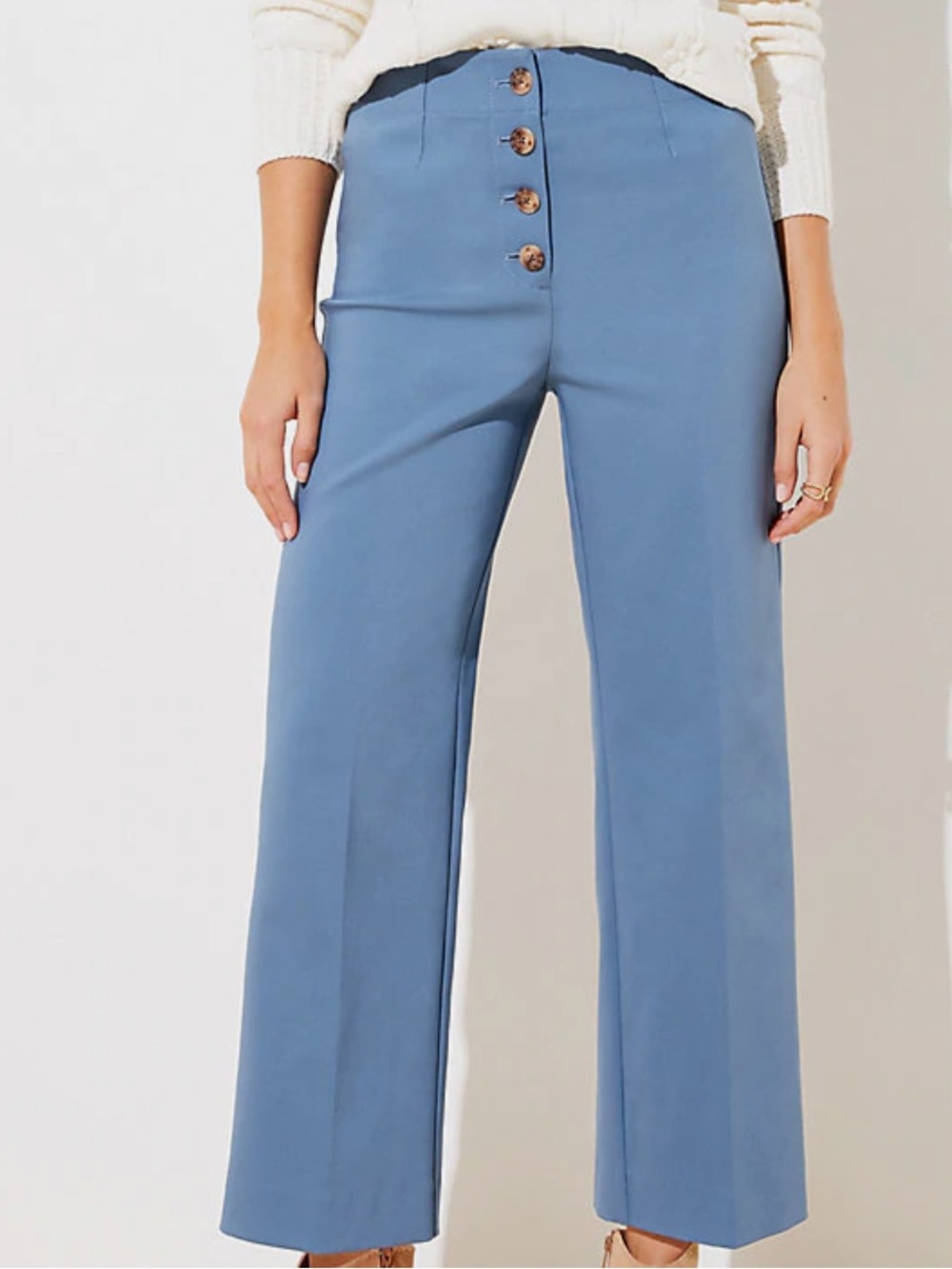 Loft Button Front High Waist Wide Leg  Cropped Ankle Pants